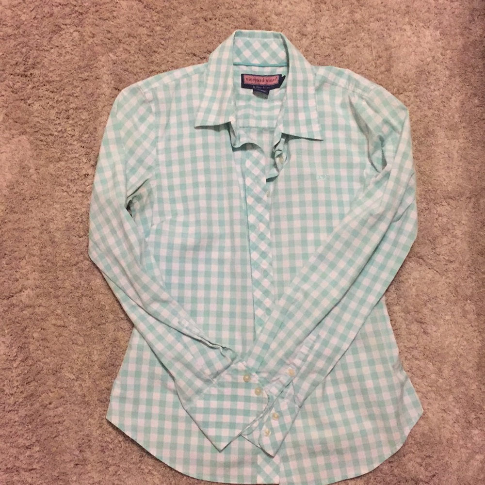 Vineyard Vines Teal Gingham Button Shirt - size S